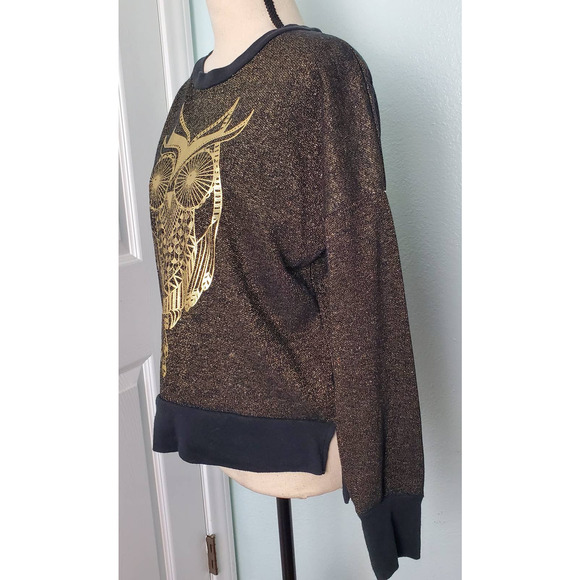 L.O.L. Vintage Metallic Gold Owl Sweatshirt Size M animal print - Picture 2 of 6